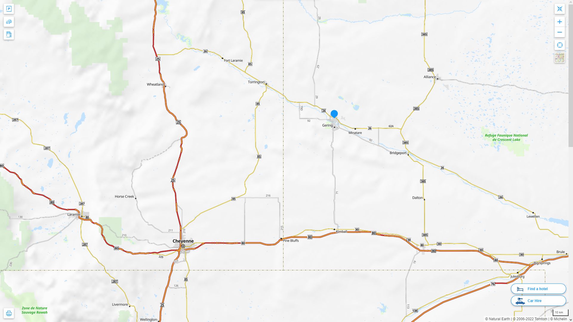 Scottsbluff Nebraska Highway and Road Map